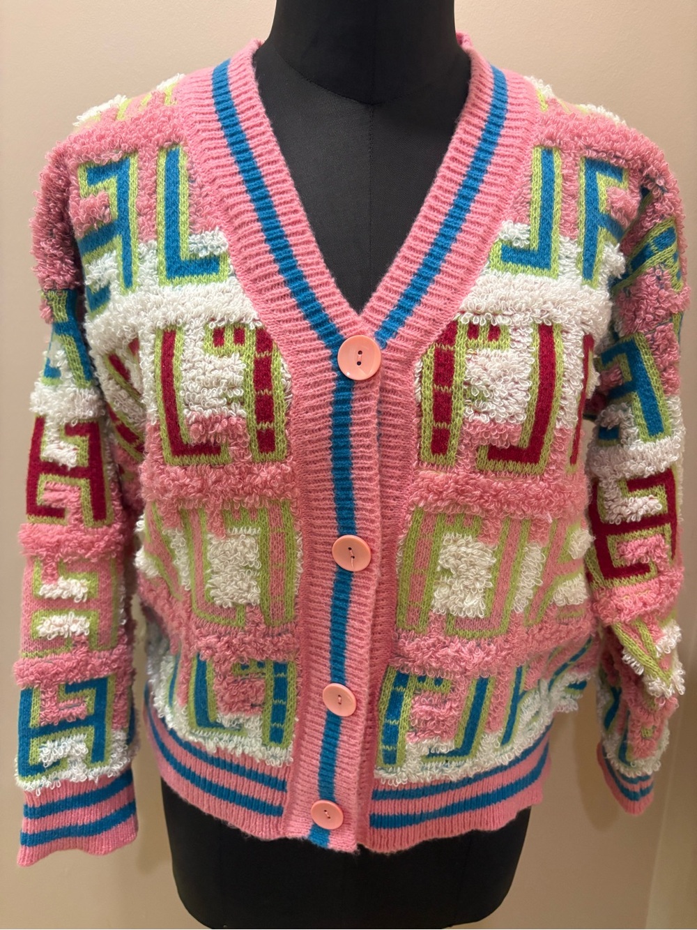 Brand new Pink Geometric Knit Cardigan Sweater